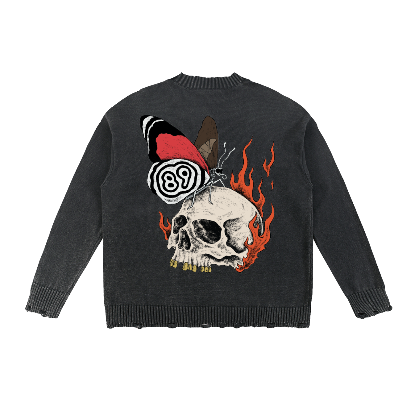 8998 "WDSTF" 100% COTTON Vintage Washed Hand-Frayed Sweater