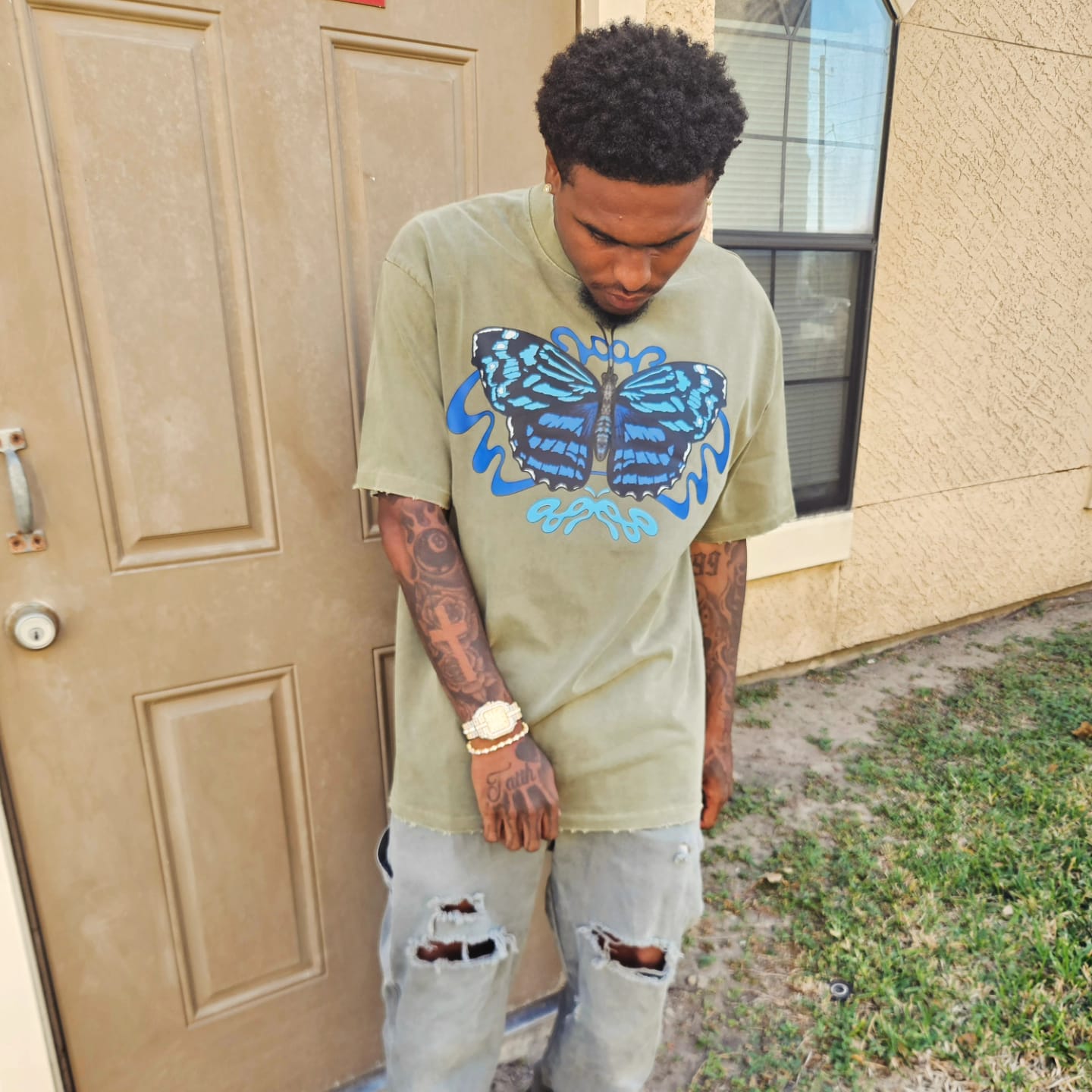 8998 "Bluewing" 100% COTTON Heavyweight Vintage Washed Frayed Tee