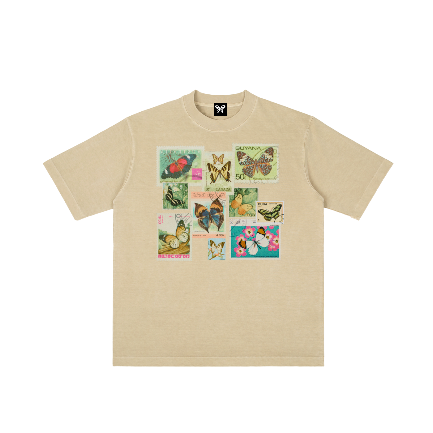 8998 "Stamps" Vintage Wash Drop Shoulder Tee