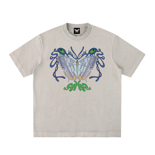 8998 "Marbled Mapwing" 100% Cotton Heavyweight Vintage Washed Frayed Tee