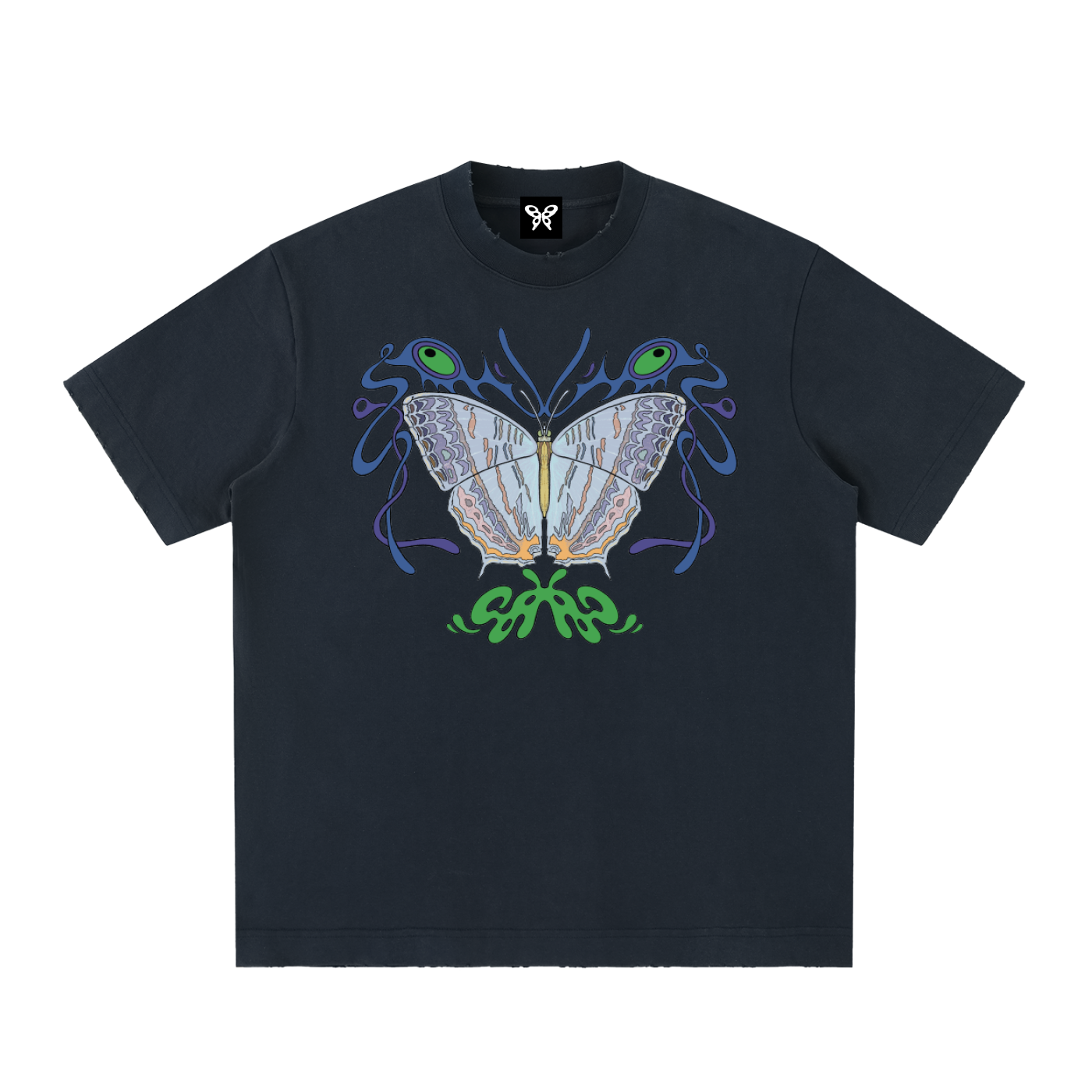 8998 "Marbled Mapwing" 100% Cotton Heavyweight Vintage Washed Frayed Tee