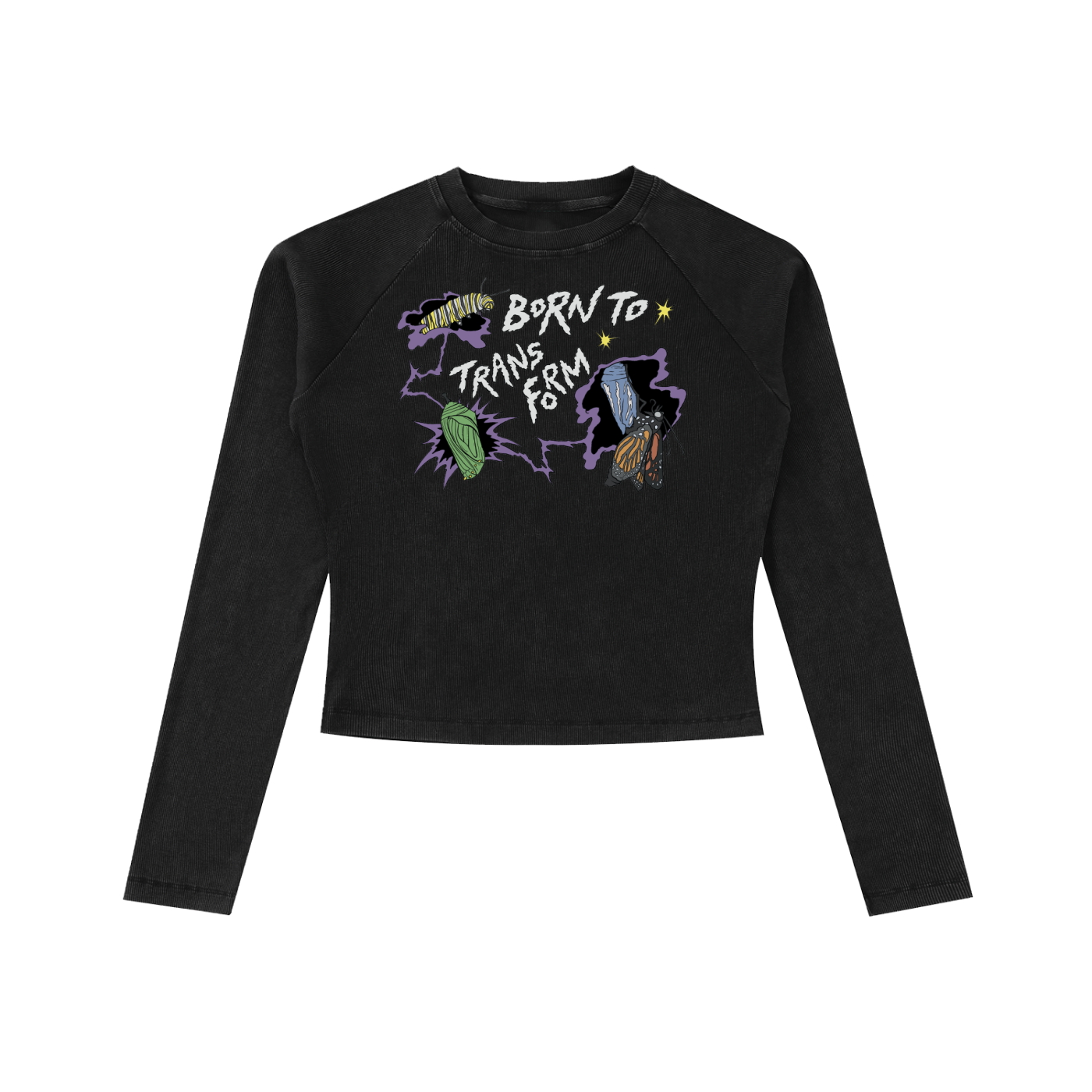 8998 "TRANSFORM" Dyed Washed Raglan Long Sleeve Slim Tee