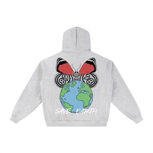 8998 "SAVE EARTH" Fleece Zip-Through Hoodie