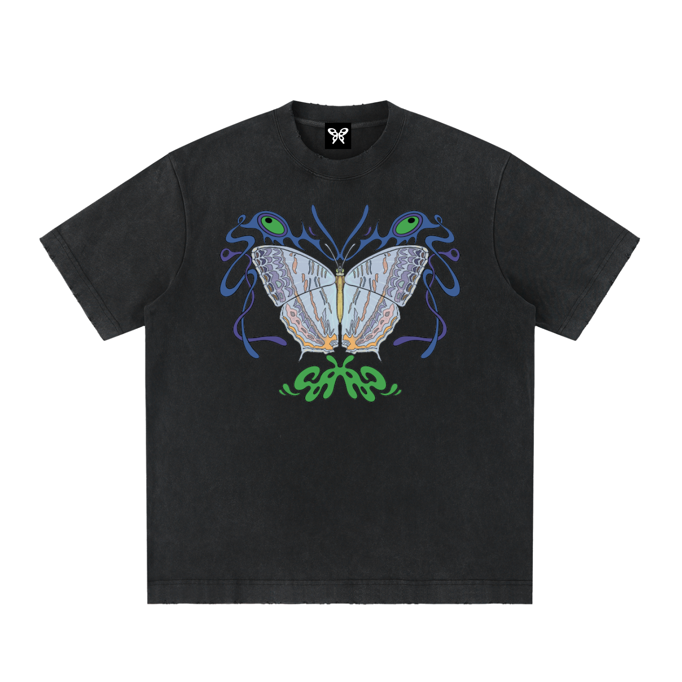 8998 "Marbled Mapwing" 100% Cotton Heavyweight Vintage Washed Frayed Tee