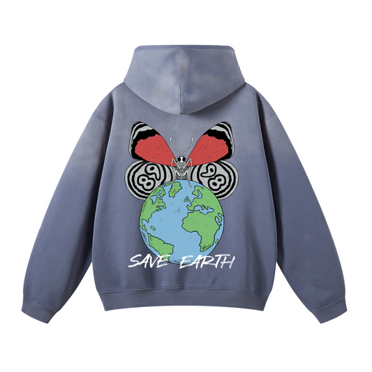 8998 "SAVE EARTH" Sunfade Fleeced Hoodie