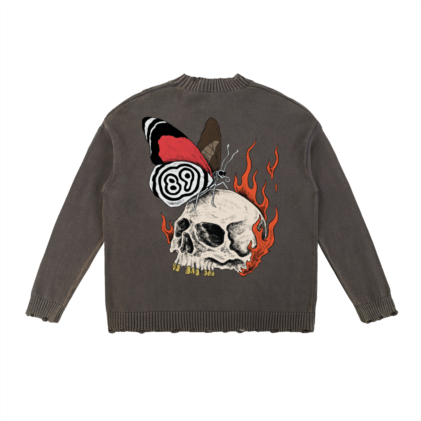 8998 "WDSTF" 100% COTTON Vintage Washed Hand-Frayed Sweater