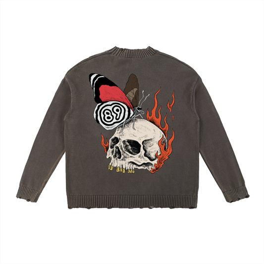 8998 "WDSTF" 100% COTTON Vintage Washed Hand-Frayed Sweater