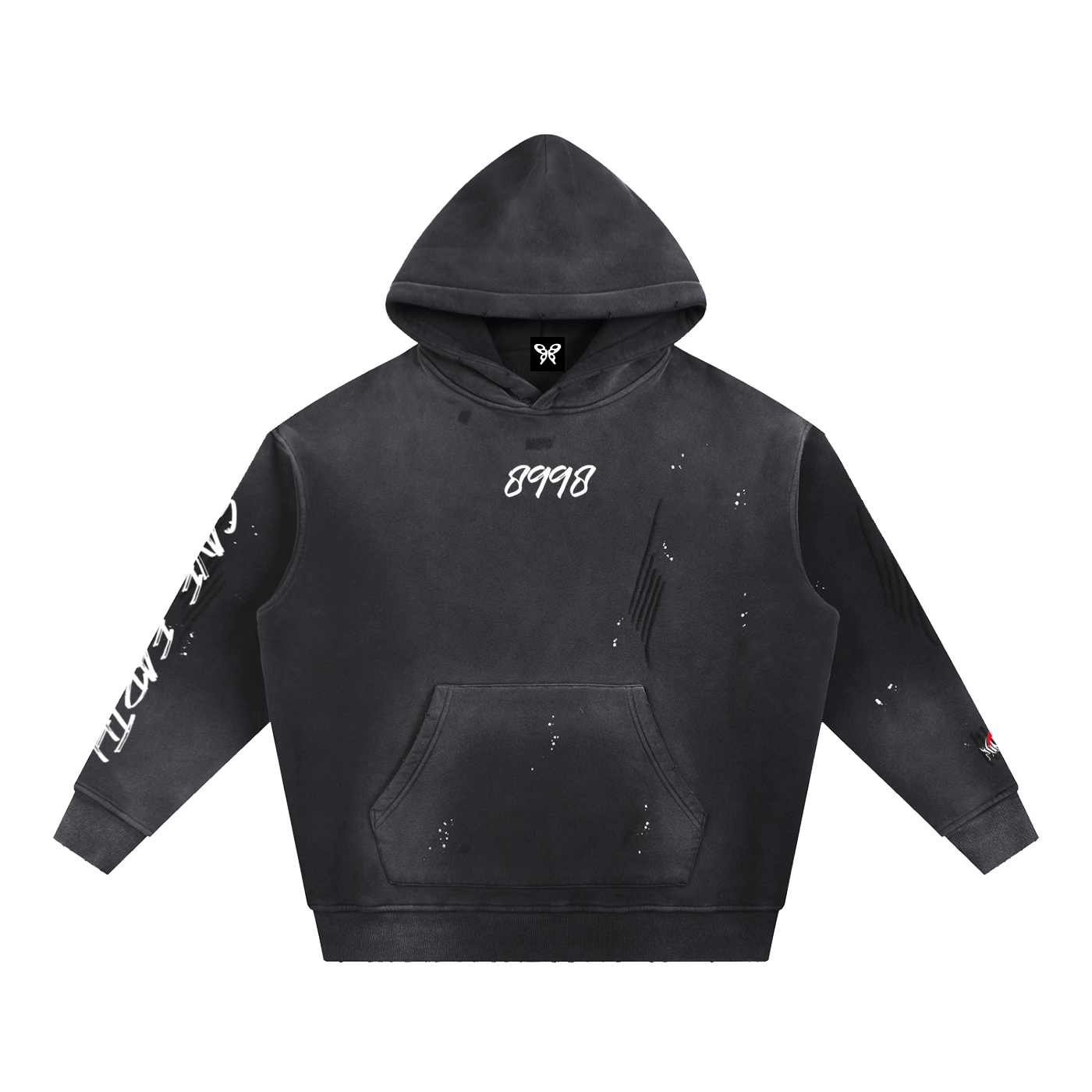 8998 "SAVE EARTH" Vintage Washed Frayed Fleece Hoodie