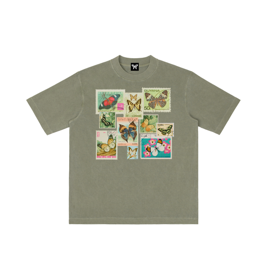 8998 "Stamps" Vintage Wash Drop Shoulder Tee