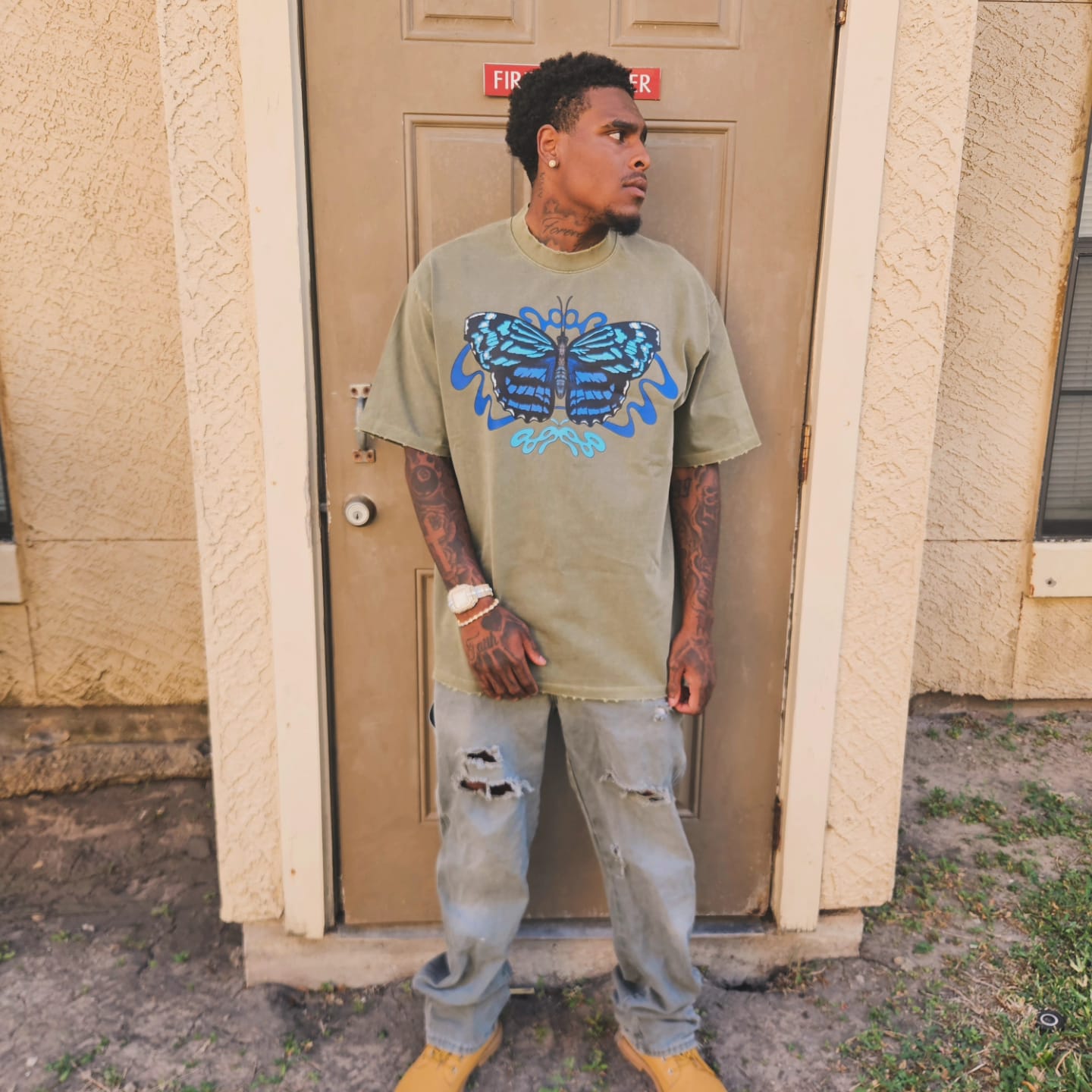 8998 "Bluewing" 100% COTTON Heavyweight Vintage Washed Frayed Tee