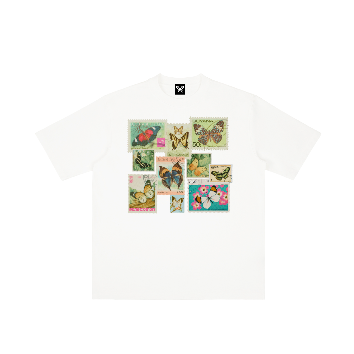 8998 "Stamps" Vintage Wash Drop Shoulder Tee